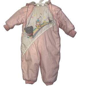 80s 90s Baby Girl Snowsuit 12 months Pink Pastel Elephant Animals